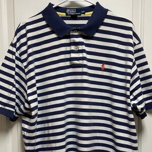 Ralph Lauren Polo Sz XXL Classic Navy & White Striped Polo Shirt Preppy Golf Y2K